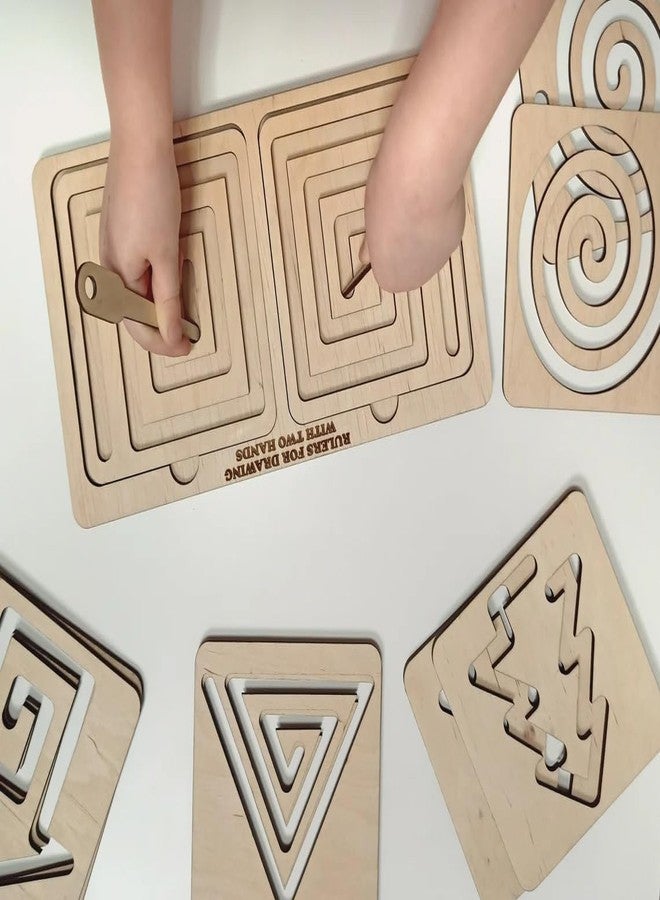 Curious Button Montessori Material Wooden tracing Board, Writing Skills Stencil Set, Preschool Educational Toy Learning to Write Lines & Shapes|Wooden Montessori Educational Kids Developing rulers - Image 2